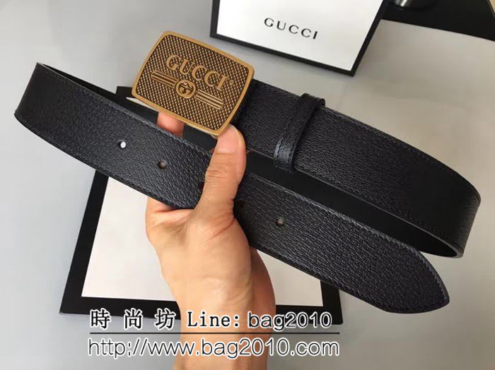 古馳CUCCI 頭層牛皮材料製作-豬皮紋 純銅五金男士皮帶 GHG1118